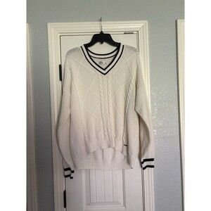 Hollister Preppy Cable Knit Sweater Small V-Neck Varsity Tennis Old Money Style